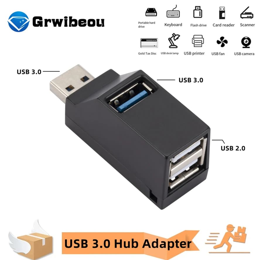 Mini USB 3.0 Hub Adapter Extender Multi USB Splitter for Computer Laptop Macbook High Speed 3 Ports USB 2.0 Hub PC Accessories
