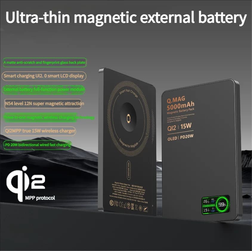 New Alloy Original TFT display Qi2 Powerbank Magnetic 3in1 Wireless Charger Spare Battery Power Bank for iWtach Airpods iPhono