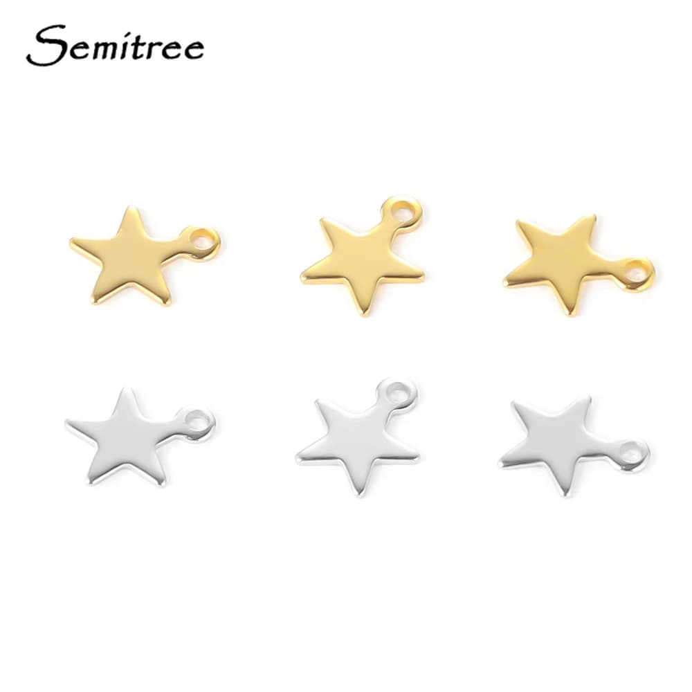 Semitree 20pcs Stainless Steel Small Star Pendant Flat Charms for DIY Jewelry Making Necklace Decoration Bracelet End Tail Charm