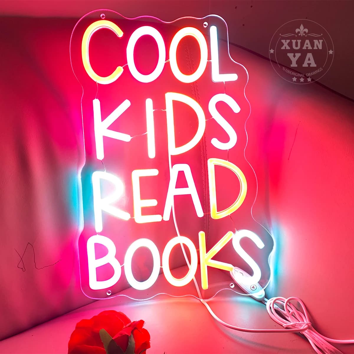 Cool KIDS READ BOOKS Neon Sign Words Quotes Neon Light Sign for Kid Room Wall Art Library Classroom Read Corner Decor
