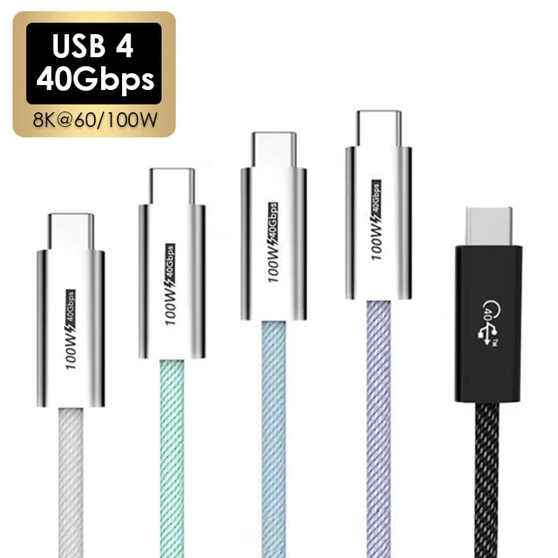 0.5/1M USB 4 Type C Thunderbolt4 Cable 40Gbps Data Transfer 100W PD Charge 8K@60 Colorful Braid Cables Thunderbolt 3 for Macbook