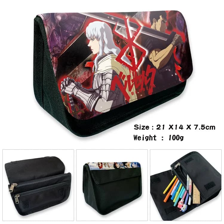 Anime Berserk Guts Double Layer Large Capacity Pencil Case Oxford Canvas Pencil Box School Office Pen Bag 1005