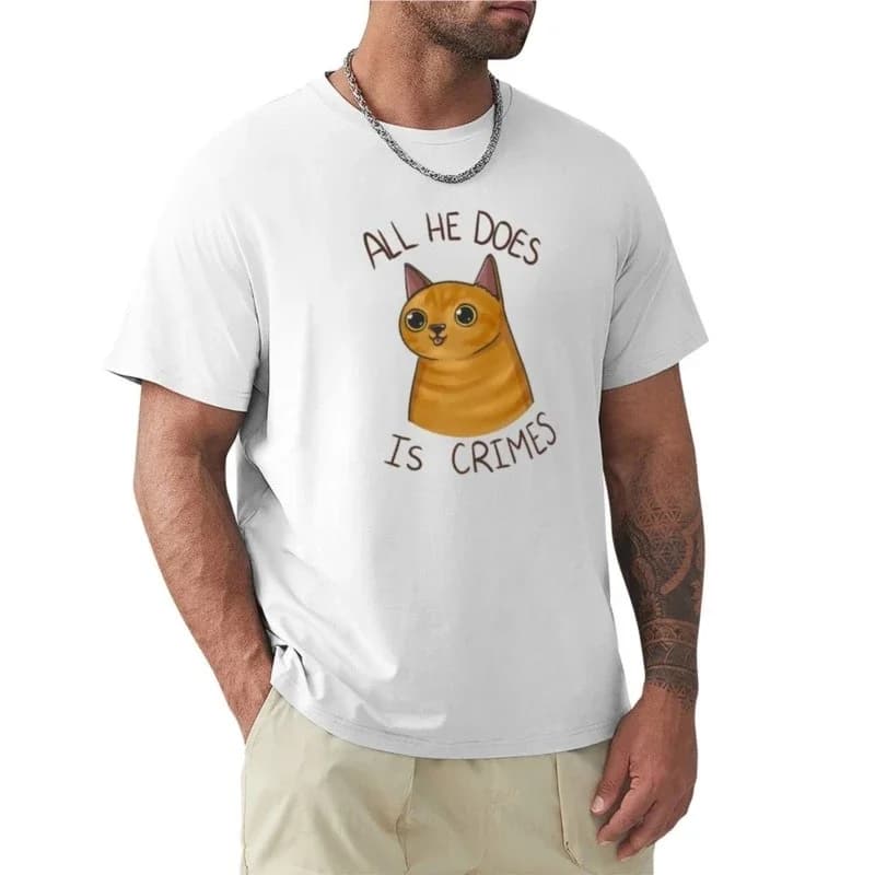 All he does is crimes - Orange cat (r3allybadshop) T-Shirt customizeds cute clothes mens graphic t-shirts pack