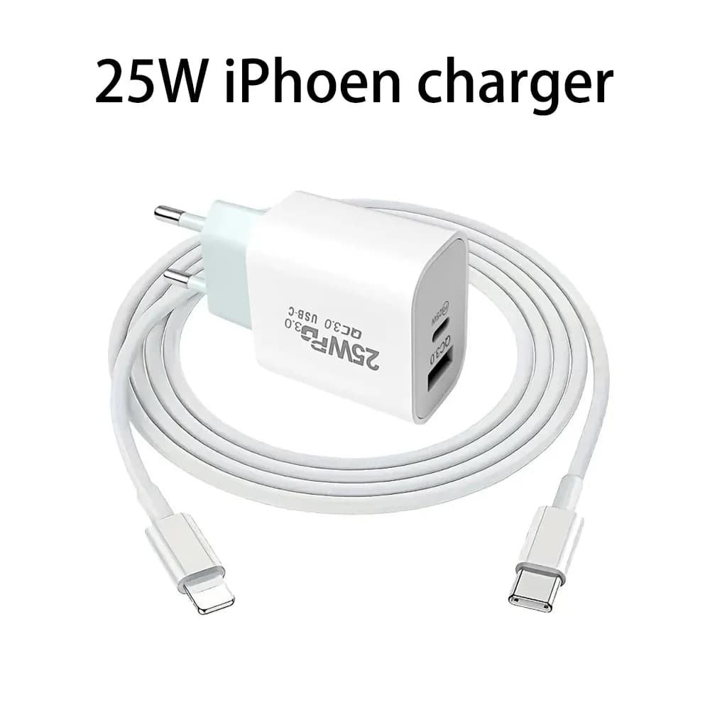 Suitable for iPhone fast charger 25W European standard LIGHT Type-C chargingCable. Compatible with iPhone 17 16 1514 ProMax iPad