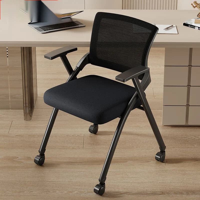 Folding Office Chair Collapsible Desk Chair With Wheels Ergonomic Mesh Bouncing Back Stackable Conference Room Meeting Chair