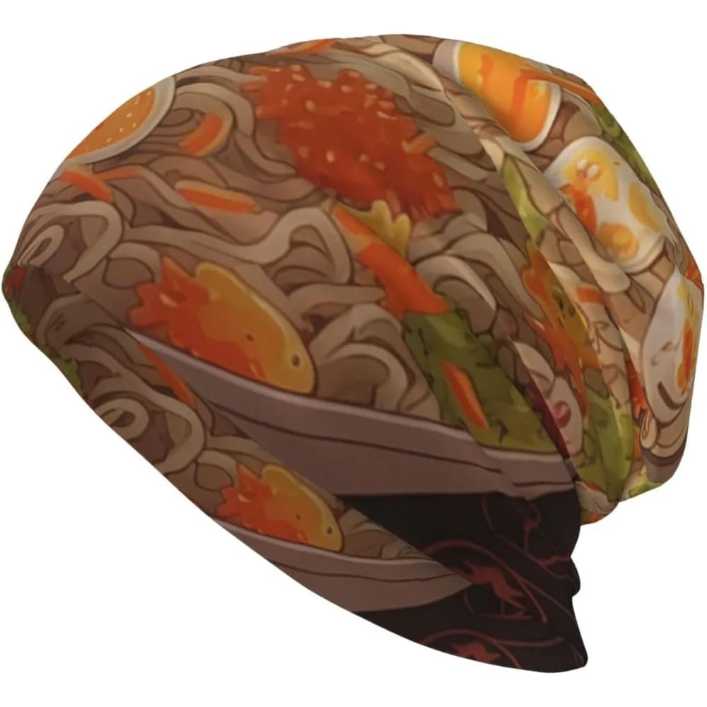 Egg Cup Noodle Ramen Print Beanie Hat Warm Winter Knit Hat Slouchy Fashion Beanie Cap for Women Men Black