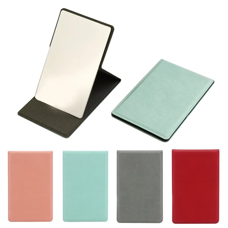 Portable Folding Stainless Steel Makeup Mirror Desktop PU Small Mirror Makeup Beauty Tools Travel Purse Mirrors