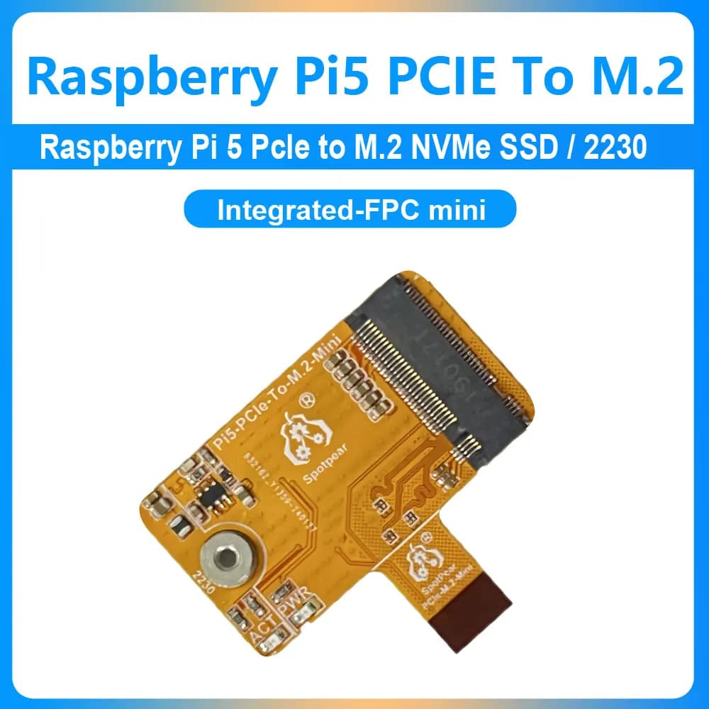 Raspberry Pi 5 PCIe to M.2 NVMe SSD Mini One-Body Expansion Board HAT 2230 Integrated-FPC Differential Matching Design