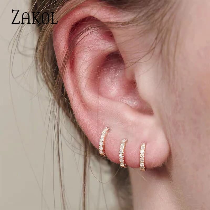 ZAKOL Fashion Round CZ Small Circle Hoop Earrings for Women Gold Color Ear Piercing Jewelry