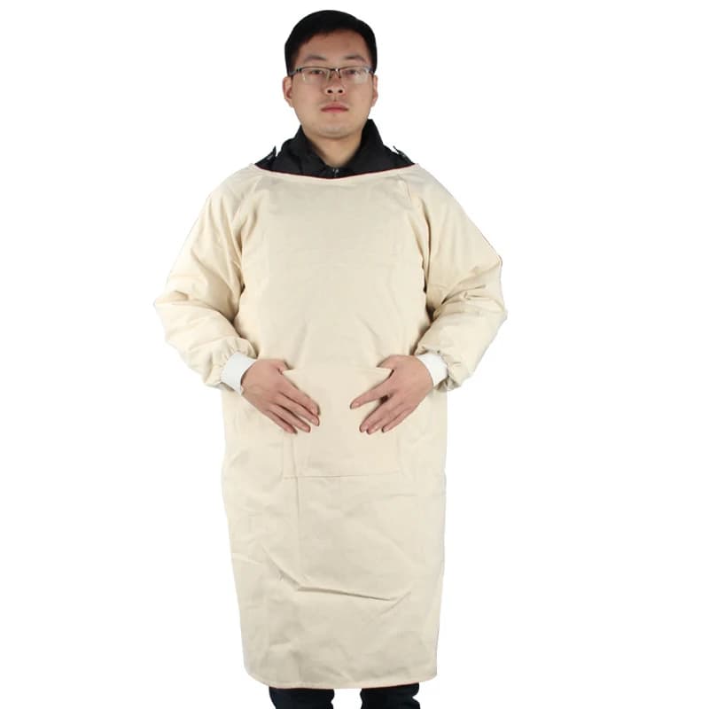 Canvas Apron Heavy-Duty Welding Jacket Work Apron With Front Pocket, Long Sleeve Sand Blasting Suit Protective Apron Dustproof