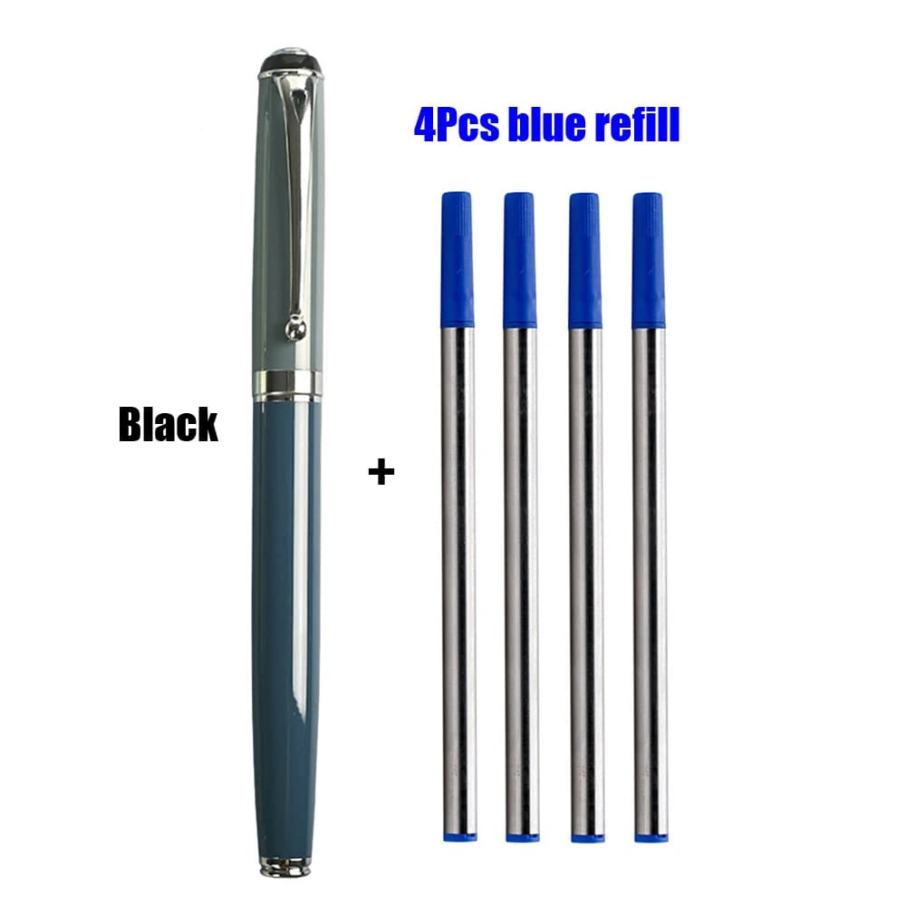 1+4Pcs/Set Metal Ballpoint Pen With Refills For School Office Business BallPen Black Blue Refill Ink Stationery Supplies