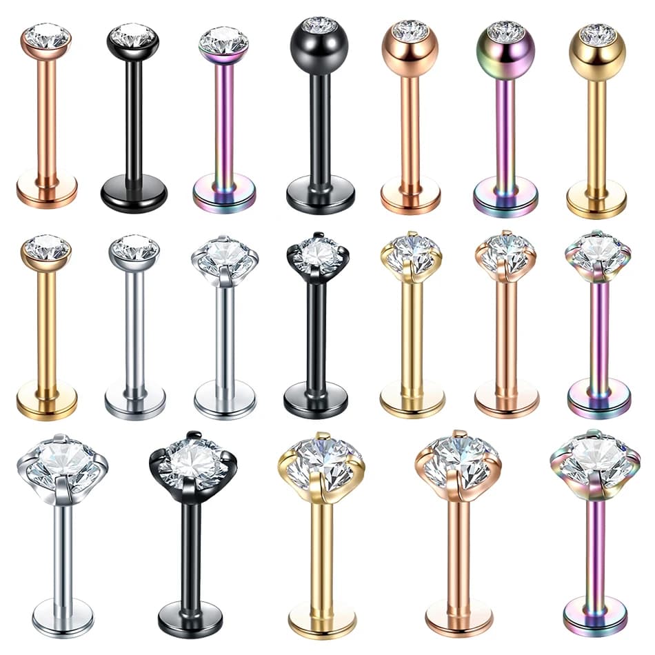 1PC 16G Stainless Steel Labret Piercing Crystal Gem Monroe Lip Stud Helix Tragus Conch Cartilage Earrings Piercing Women Jewelry