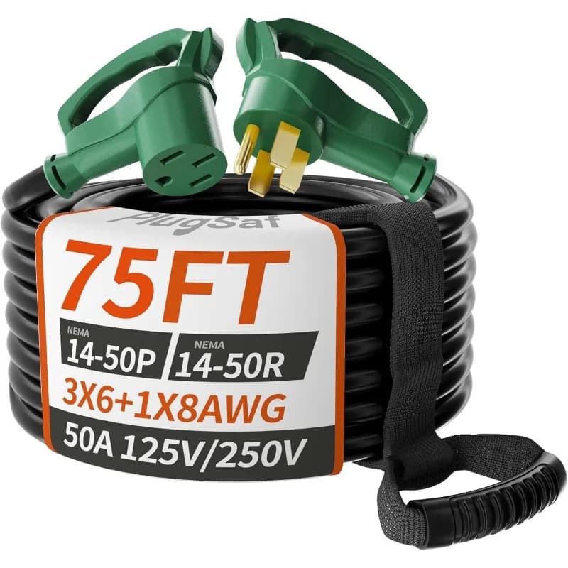 75 FT 50 Amp RV/EV Extension Cord Outdoor, 4 Prong Flexible Heavy Duty 6/3+8/1 Gauge STW RV Power Cord Waterproo
