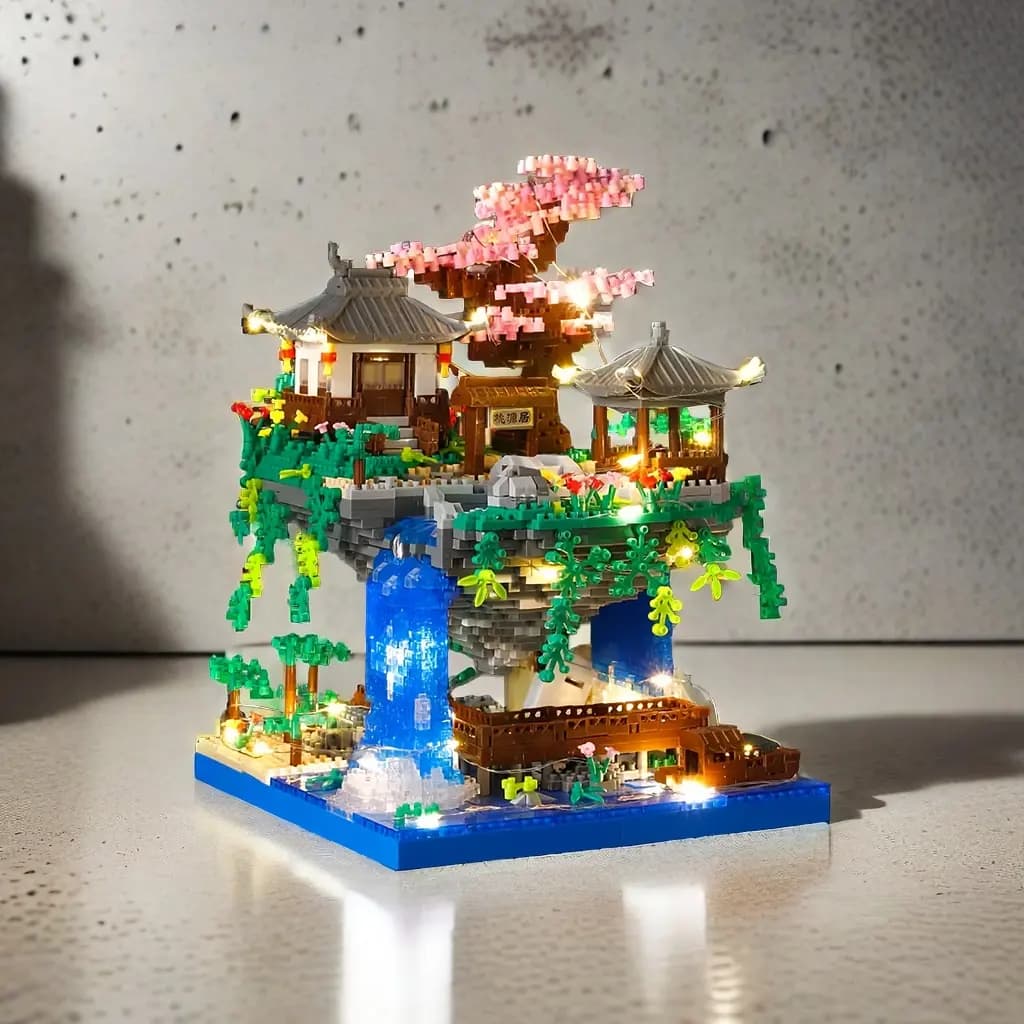 Taohuatan Lake Themed Micro Brick Building Blocks Set, Adult Creative Toys, Unique Chinese Landscape Model Bricks with LED Light