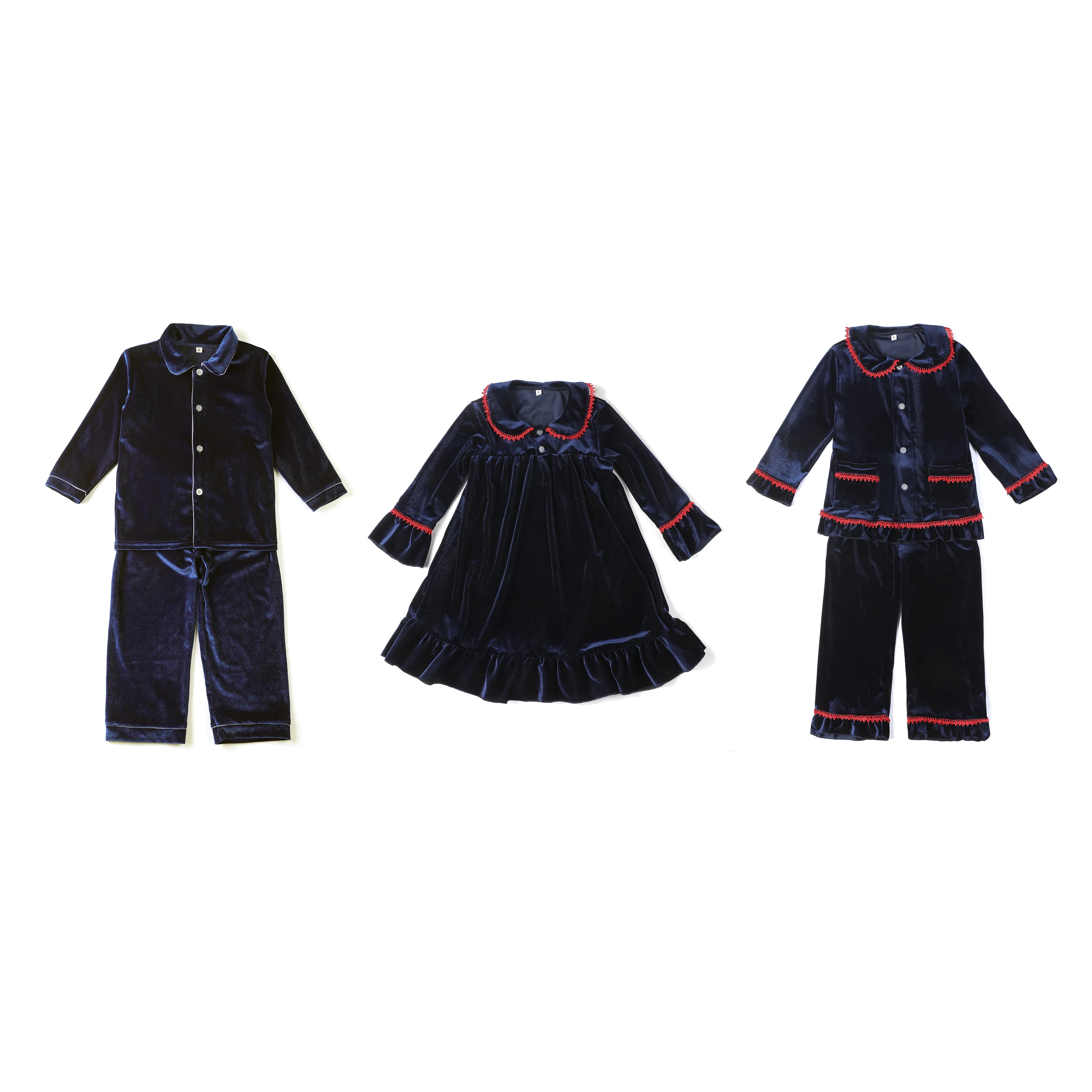 Navy Velvet Christmas Kids Pyjamas Family Matching Boys And Girls Pjs Baby Clothes Ruffle Pajamas Sets