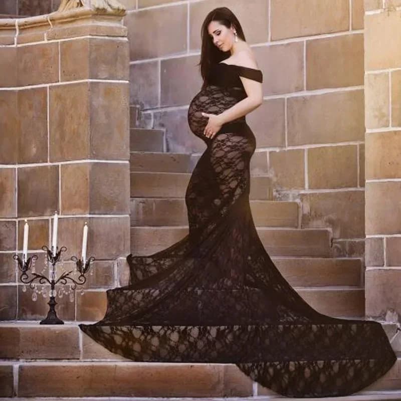 Elegant Maternity Photography Lace Dress Props Maxi Maternity Gown Fancy Shooting Photo Summer Pregnant Dress Plus Size
