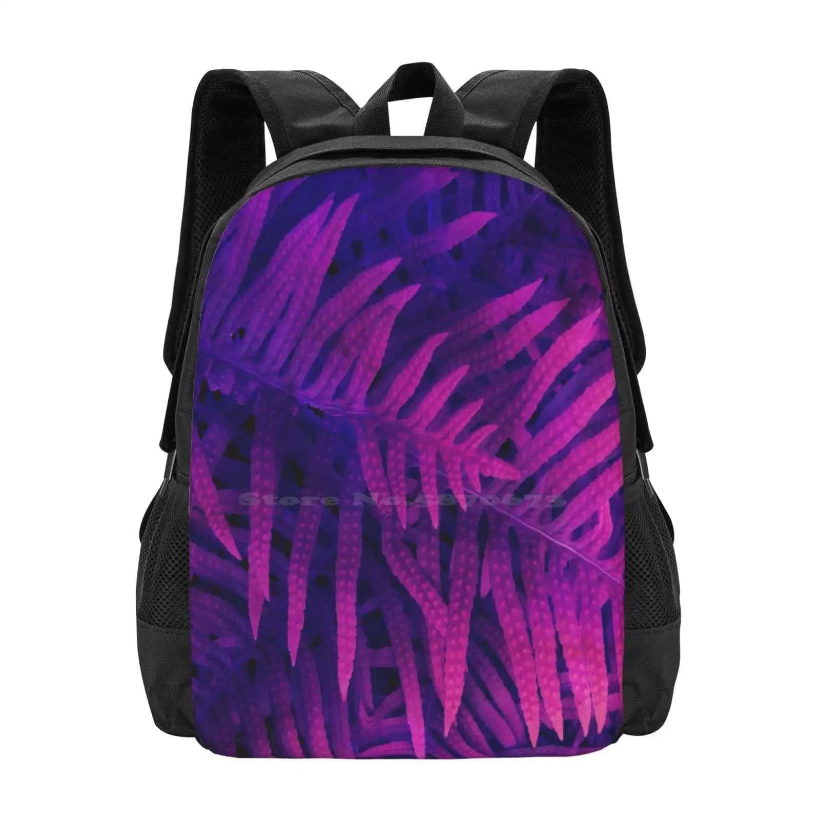 Ferns Hot Sale Schoolbag Backpack Fashion Bags Fern Leaf Foliage Pink Blue Plant Nature Fluo Color Nice Cute Lovely Beautiful