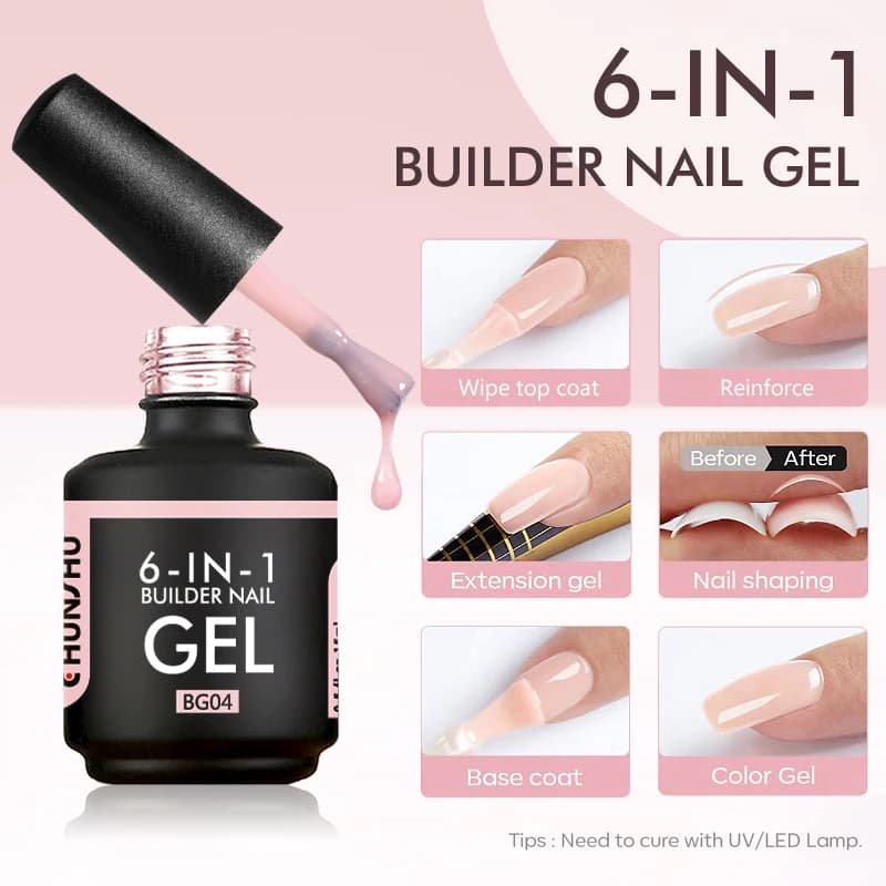 CHUNSHU 6 IN 1 Extension Gel 15ML Builder Nail Gel In A Bottle Semi Permanent Rubber Base Coat Self-leveling UV Construction Gel