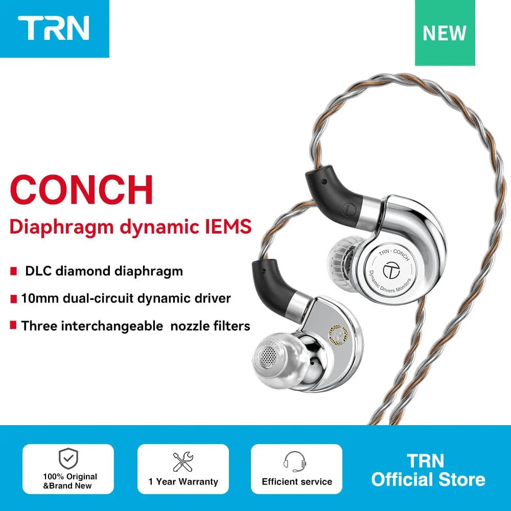 TRN Conch Earphone High-Performance DLC Diamond Diaphragm Dynamic in-Ear Monitors Tuning Nozzle Filters For Xiaomi