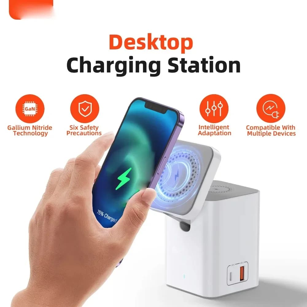 Mobile Phone Magnetic Wireless Charger Station Fast Charging Safe Multi-functional Portable Foldable Mini Wireless Charger