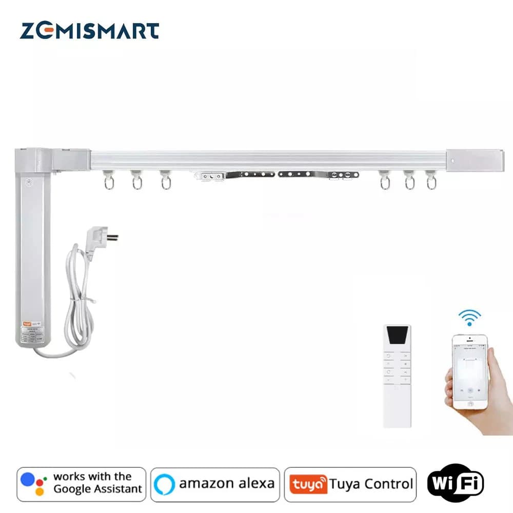 Zemismart WiFi Curtain Motor Tuya Smart Life Customized Electric Curtains Track with RF Remote Alexa Echo Yandex Alice Voice