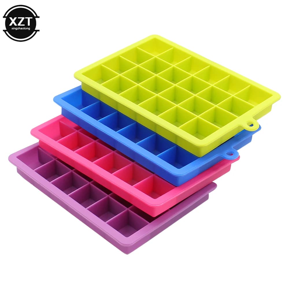 Silicone Ice Cube Tray Molds with Lid Square Shape Ice Cube Maker Fruit Popsicle Ice Cream Mold Ice Cube Mould Forms 24 Grids
