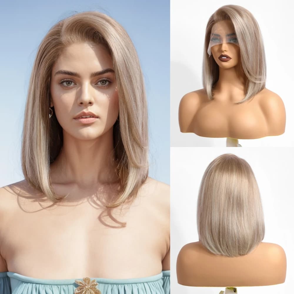 13*4 Lace Front Human Hair Wigs Ombre Light Blonde Short Straight Bob Lace Frontal Wigs for Women Daily Use Remy Human Hairs