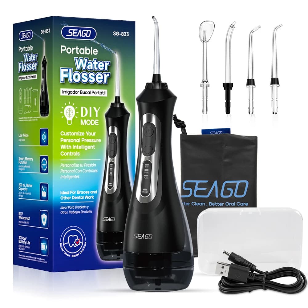 SEAGO New Oral Dental Irrigator Portable Water Flosser USB Rechargeable 3 Modes DIY Mode IPX7 Water for Cleaning Teeth SG833