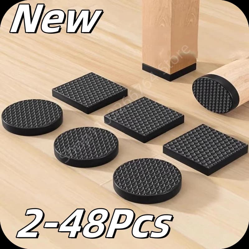 2-48Pcs Black Chair Leg Furniture Anti Slip Mat Bumper Damper Self Adhesive Table Feet Protector Floor Protector Pads Hardware