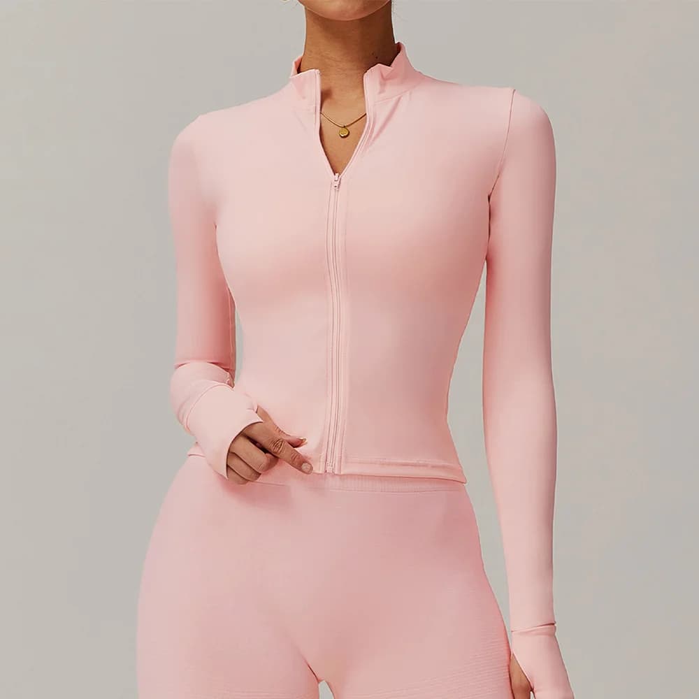 Women Zipper Jacket Yoga T-shirts Solid Sports Top Long Sleeve Crop Tops Running Shirts Sexy Quick Dry Fitness Gym Sport Wear