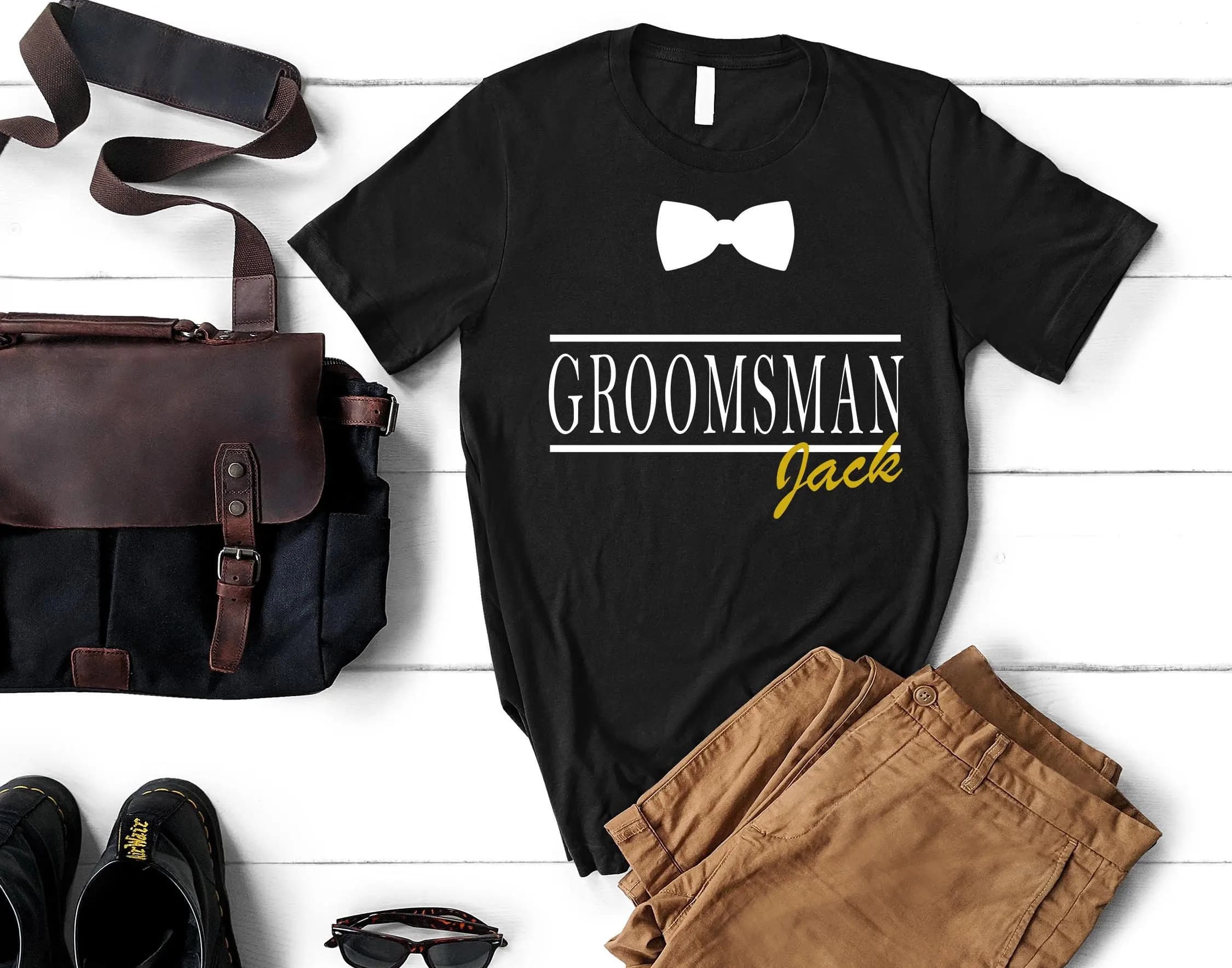 Groomsman T Shirt Bow Tie Bachelor Party Stag Funny Groom Best Man Grooms Crew Wedding