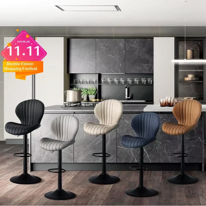 Living Room Chairs  2 Pcs Set Dining Chair Backrest Bar Stools Luxury Modern Soft Bag Stool Adjustable Height Rotating Kitchen Home Furniture