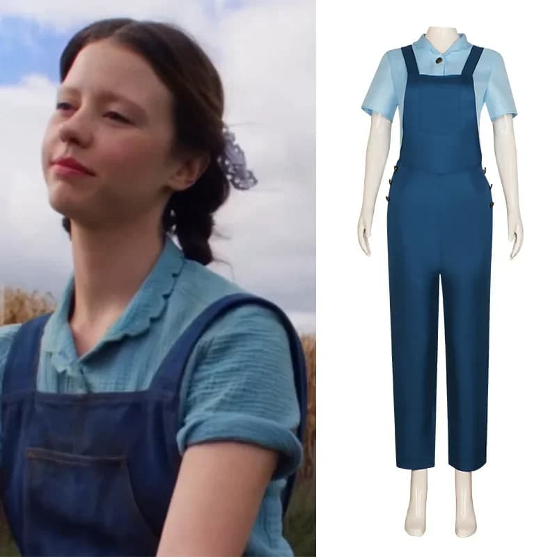 Pearl Cosplay Costume Blue Jumpsuit Horror Movie X Prequel Shirt Strap Pants Farm Suit Halloween Woman Carnival Party Suit Anime