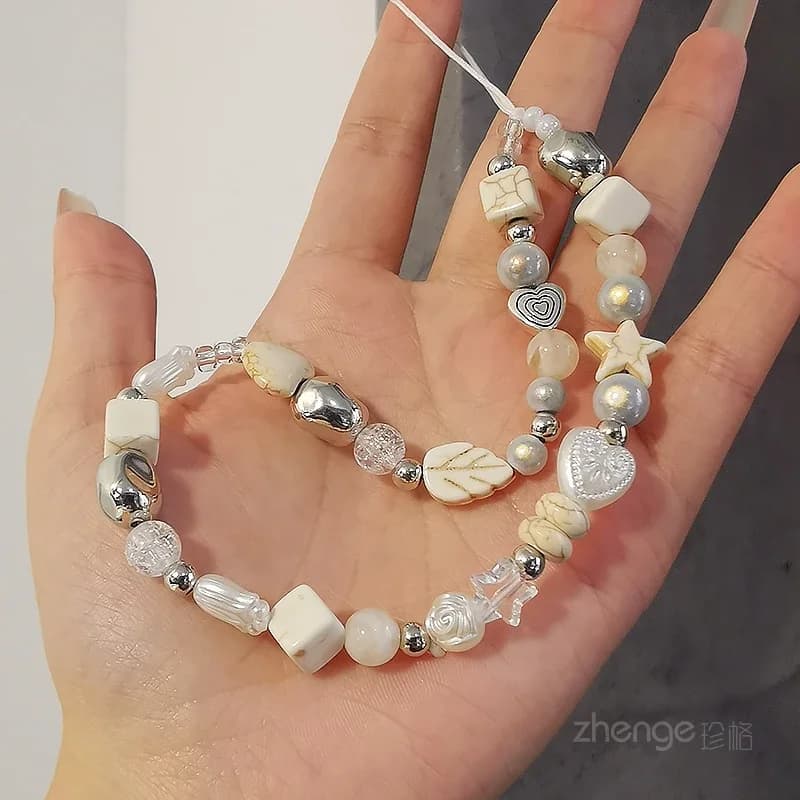 Mobile Phone Lanyard Diy Handmade Beaded Crystal Crackle Bead Mobile Phone Chain Women's String Pearl Wrist Rope Pendant