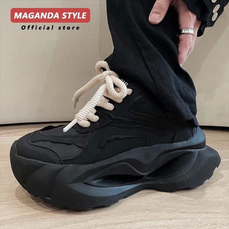 Spring and summer breathable height increasing 7CM dad shoes thick sole height increasing design Black Warrior IG trendy shoes