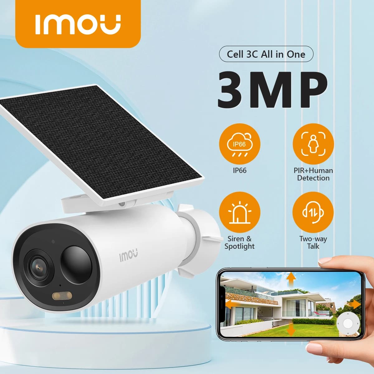 IMOU Cell 3C All In One New WiFi Camera Built-in Solar Panel 5000mAh Large Battery Full-color Wireless IP66 Home Security Camera