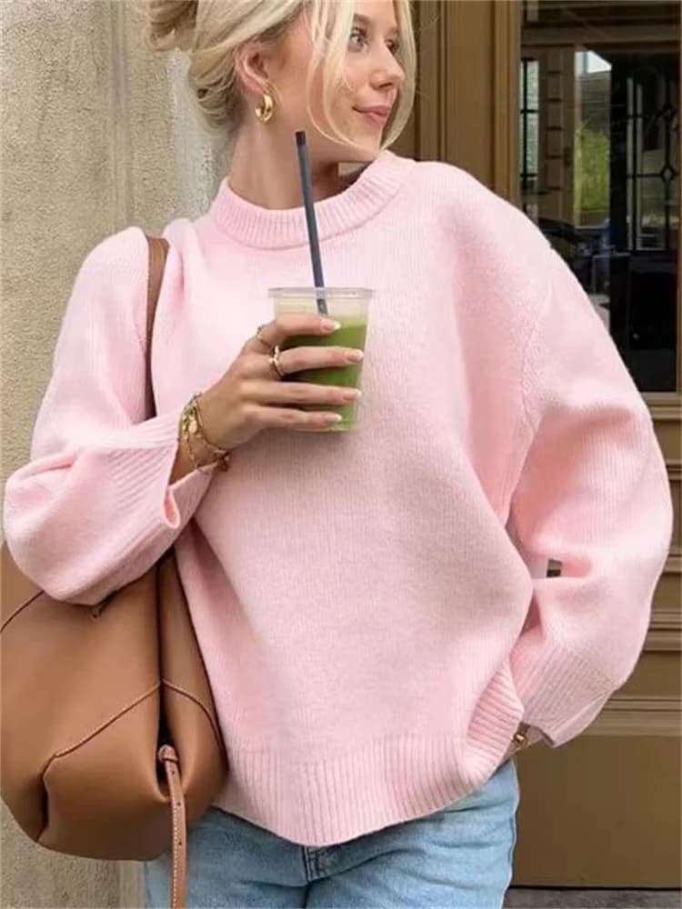 Tossy Pink Knitwear Sweater Pullover For Women Long Sleeve Fashion Loose Patchwork Cute Y2k Top Female Knit Elegant Pullover New