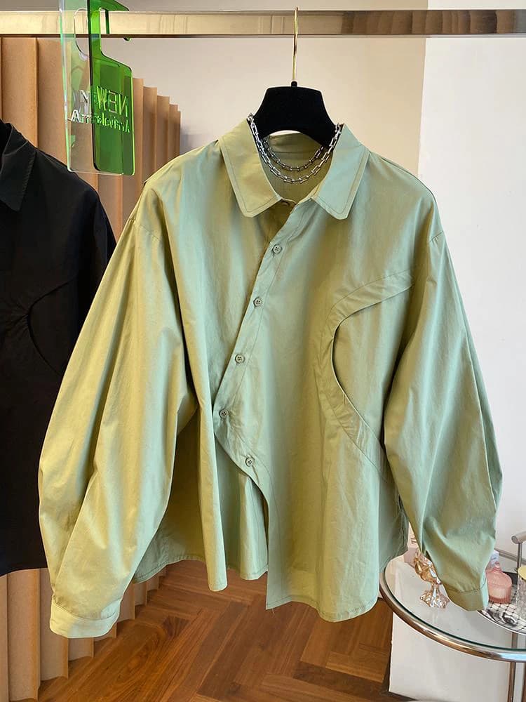 Chic Design Niche Irregular Shirt Women's Spring Unique Temperament Tops Loose Casual Shirts