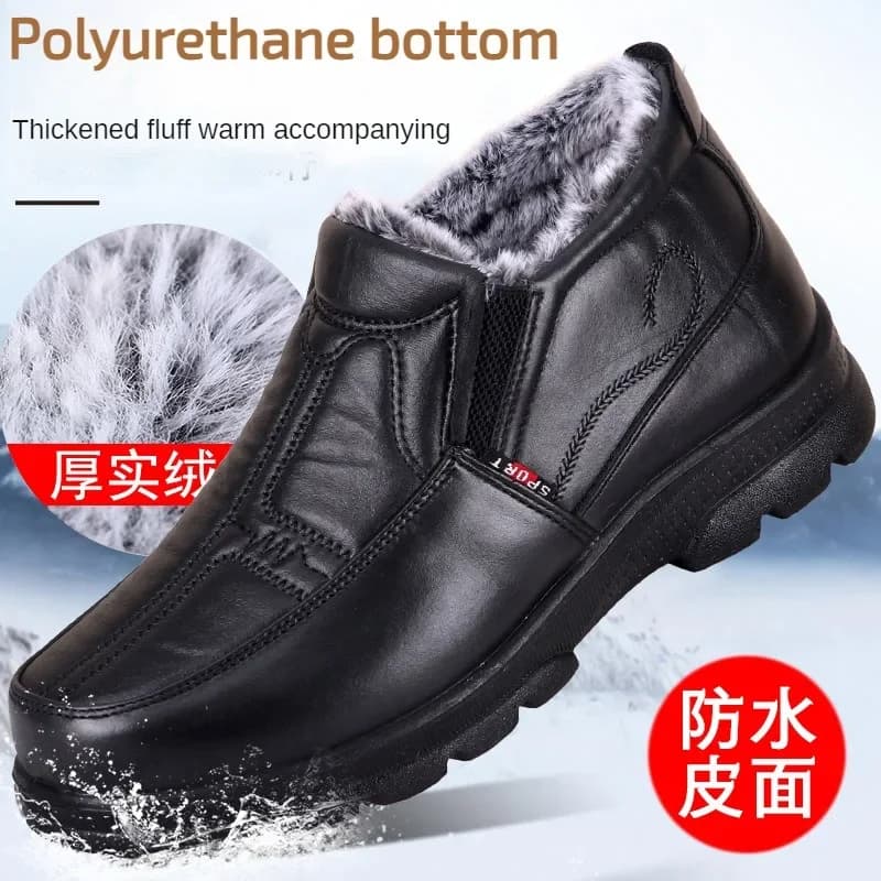 Shoes for Men 2023 Winter Fashion Non-slip Cotton Shoes Men's Thickened Leather Waterproof Casual Snow Boots Zapatillas Hombre