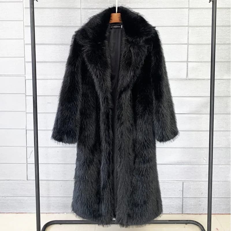 White Long Faux Fur Coat Women Autumn Winter Large Jacket Overcoat Turn Down Collar Pockets Thick Coat Warm Jackets Maxi Coats