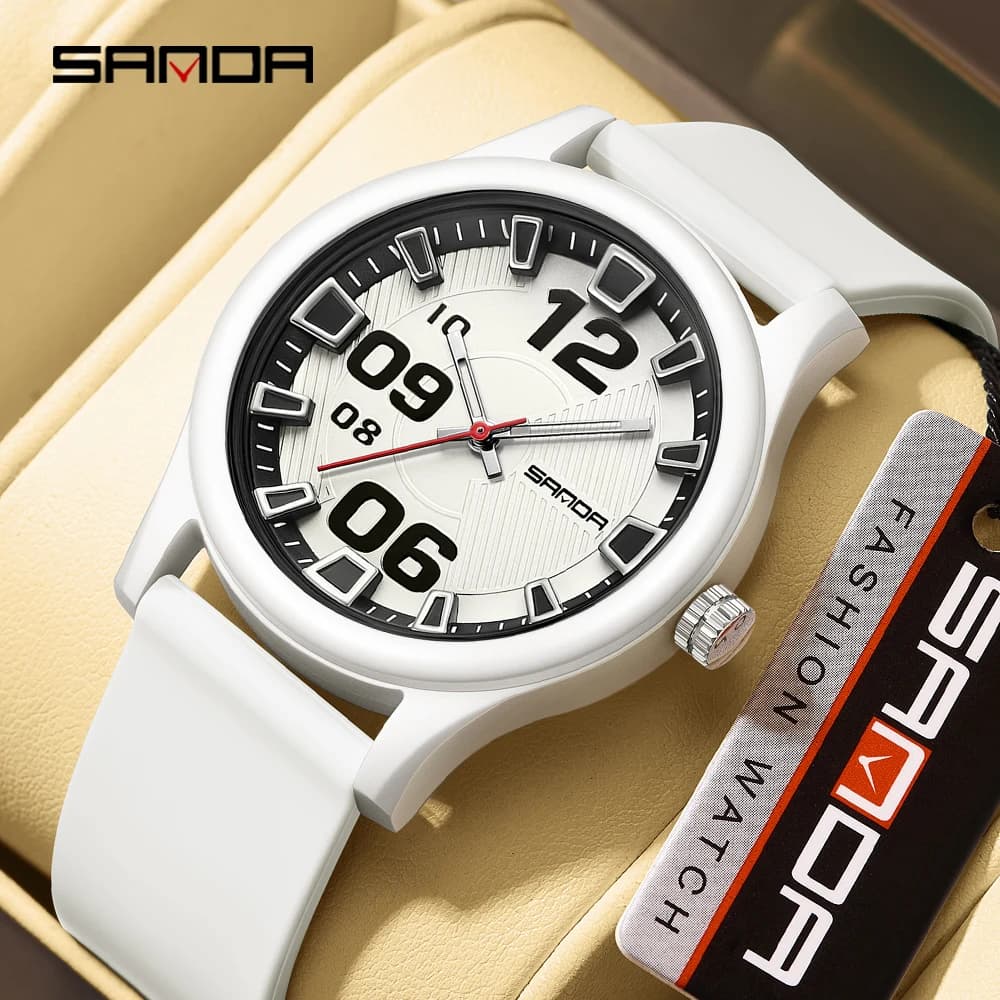 SANDA 3252 popular student quartz watch fashionable and simple waterproof silicone tape children's quartz watch