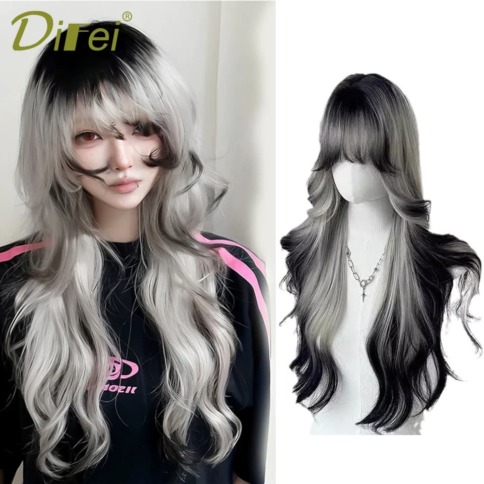 DIFEI 50cm Full-head Synthetic Wig Female Long Curly Hair Summer Thin Meteorite Wheat Whirlwind Gradient Full-head Wig