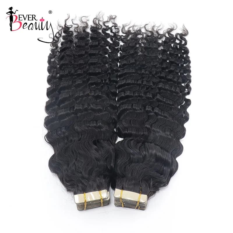 3B3C Kinky Curly Tape In Human Hair Extensions For Black Women Invisible Mongolian Bulk Virgin Hair Bundles Skin Weft EverBeauty