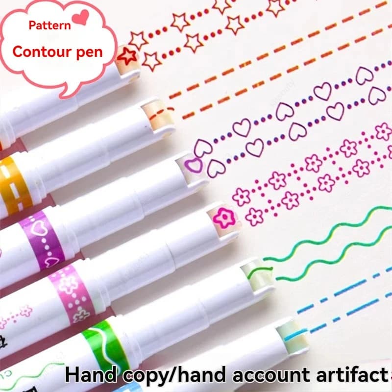 6pcs/set Highlighter Pen Line Shaped Color Roller Tip Curve Liner Art Contour Marker Highlighter Journal School Stationery Suppl