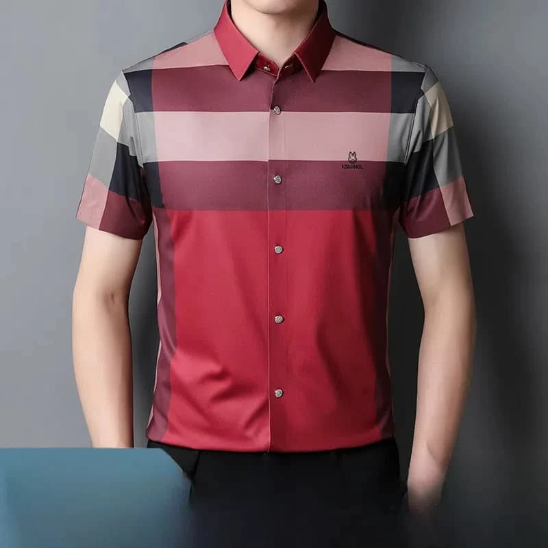 Printing Contrast Color Summer Men's Clothing Checkered Button Short Sleeve Cardigan Shirt Casual England Style Business Tops