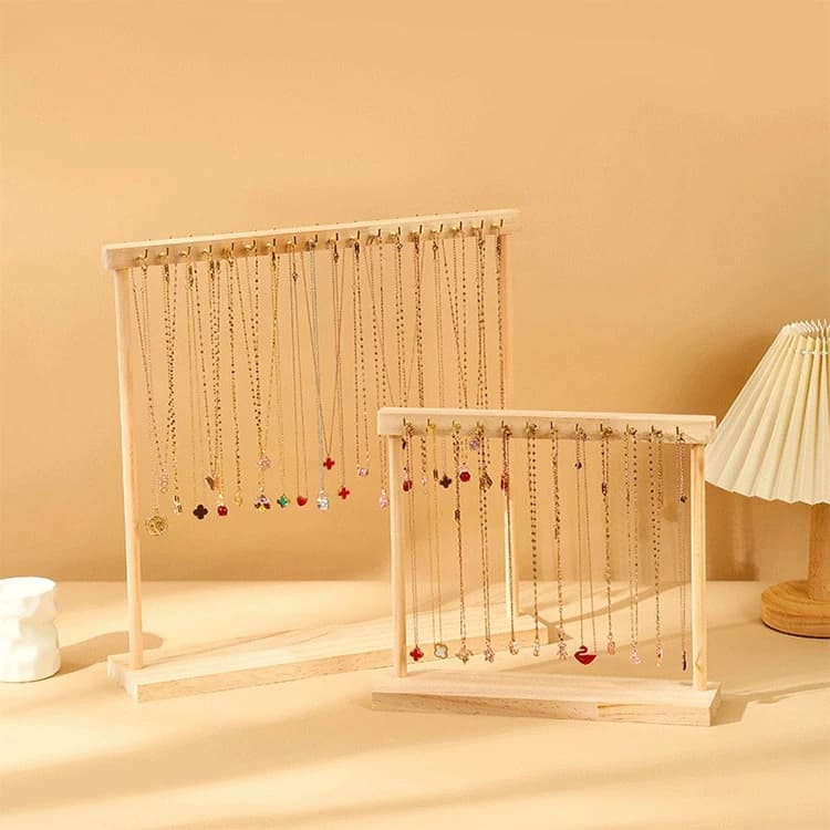Jewelry Organizer Display Stand Wood Necklace Hanging Countertop Rack for Chains Earrings Bracelets Showcase Storage Rack
