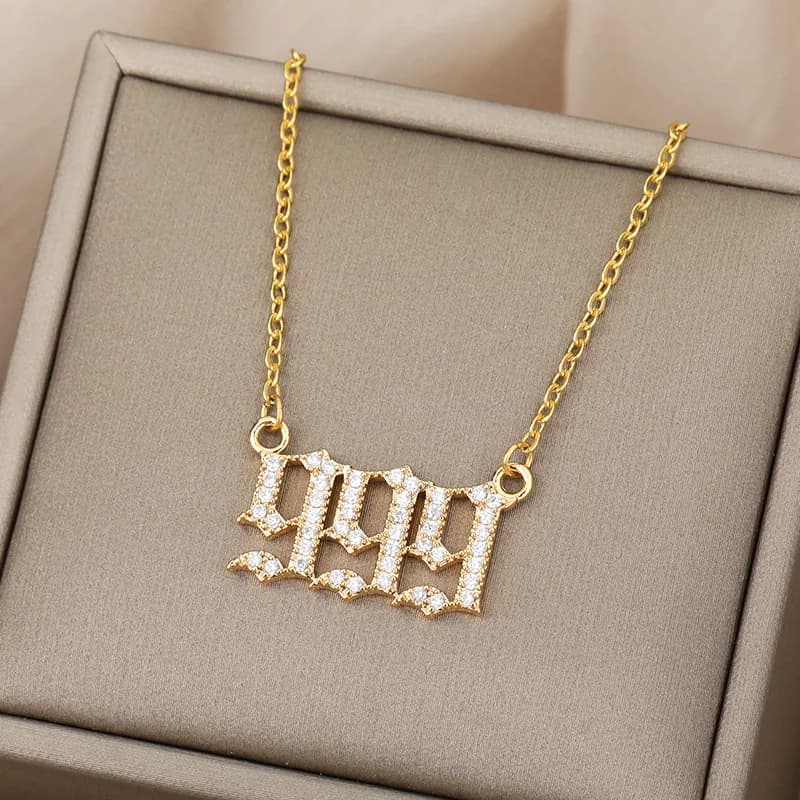 Angel Number Necklaces For Women Men 111 222 333 Stainless Steel Chain Zircon Pendant Necklaces Birthday Jewelry Gift