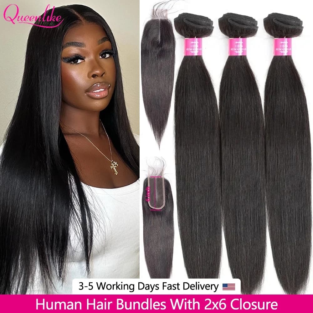 20 20 20 inch Straight Human Hair Bundles And Closure 100% Raw Hair Bundles With 2x6 HD Lace Closure 30inch Bundles Human Hair