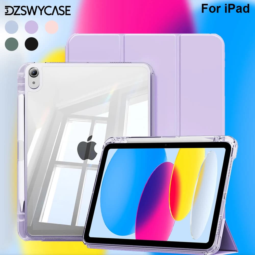 Clear Case for iPad 10th 10.9 A16 11th Air 11 13 M2 M3 Pro 11 12.9 13 M4 mini7 6 9/8/7th 10.2 6/5th 9.7 with Pencil Holder Cover