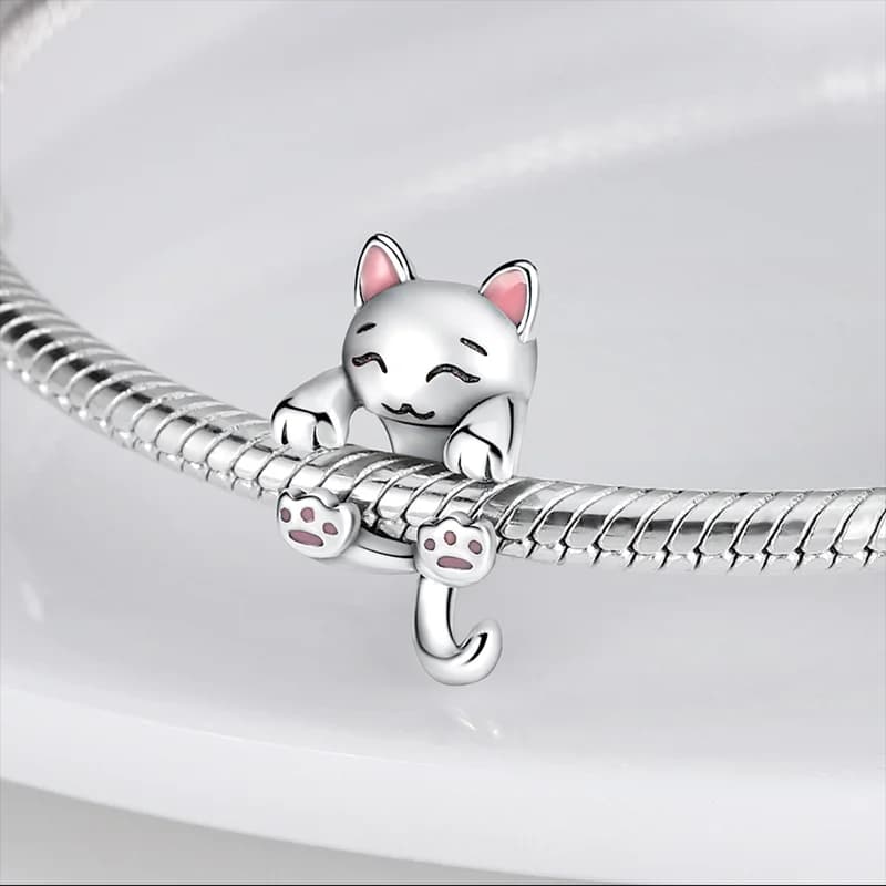 2024 Hot Sale Pink 925 Silver  Milk Cat Shape Charm Beads Fits Pandora Bracelet For Women Silver Pendant Beads DIY Jewelry Gift
